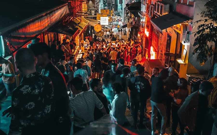 Busy city street at night